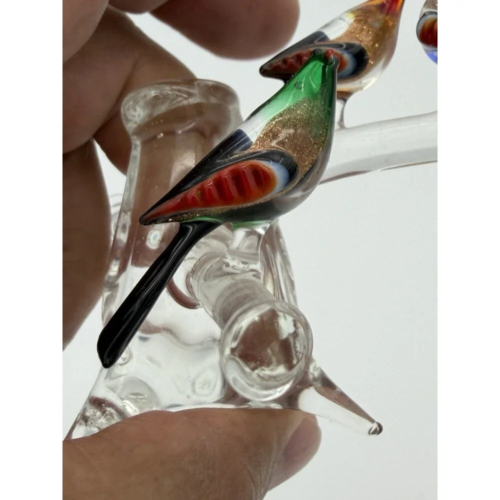 Vintage Murano Venice Italy Art Glass Birds On Branch Miniature Figurine